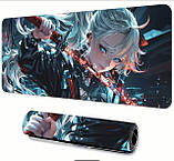 Килимок для миші з дизайном дівчини аніме з блакитним волоссям та очима, розмір 80/30, фото 2