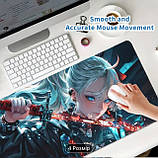 Килимок для миші з дизайном дівчини аніме з блакитним волоссям та очима, розмір 80/30, фото 4