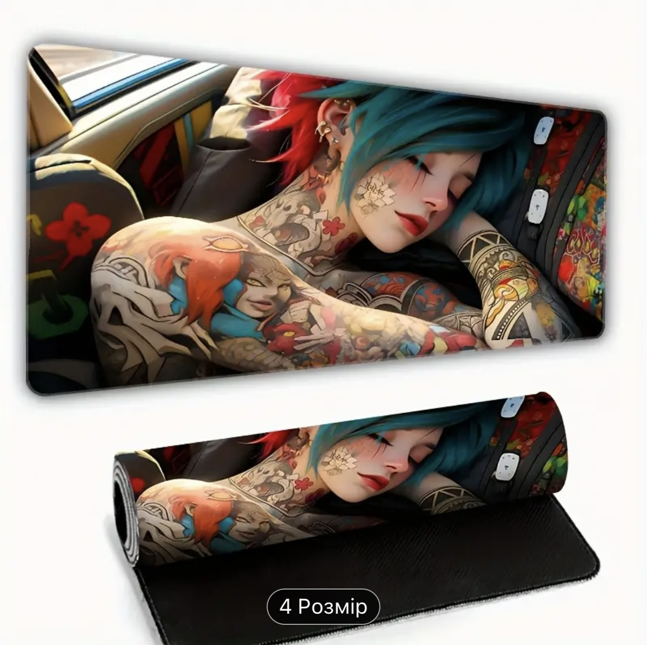 Килимок для миші з дизайном дівчини аніме з татуюванням, розмір 80/30, фото 1