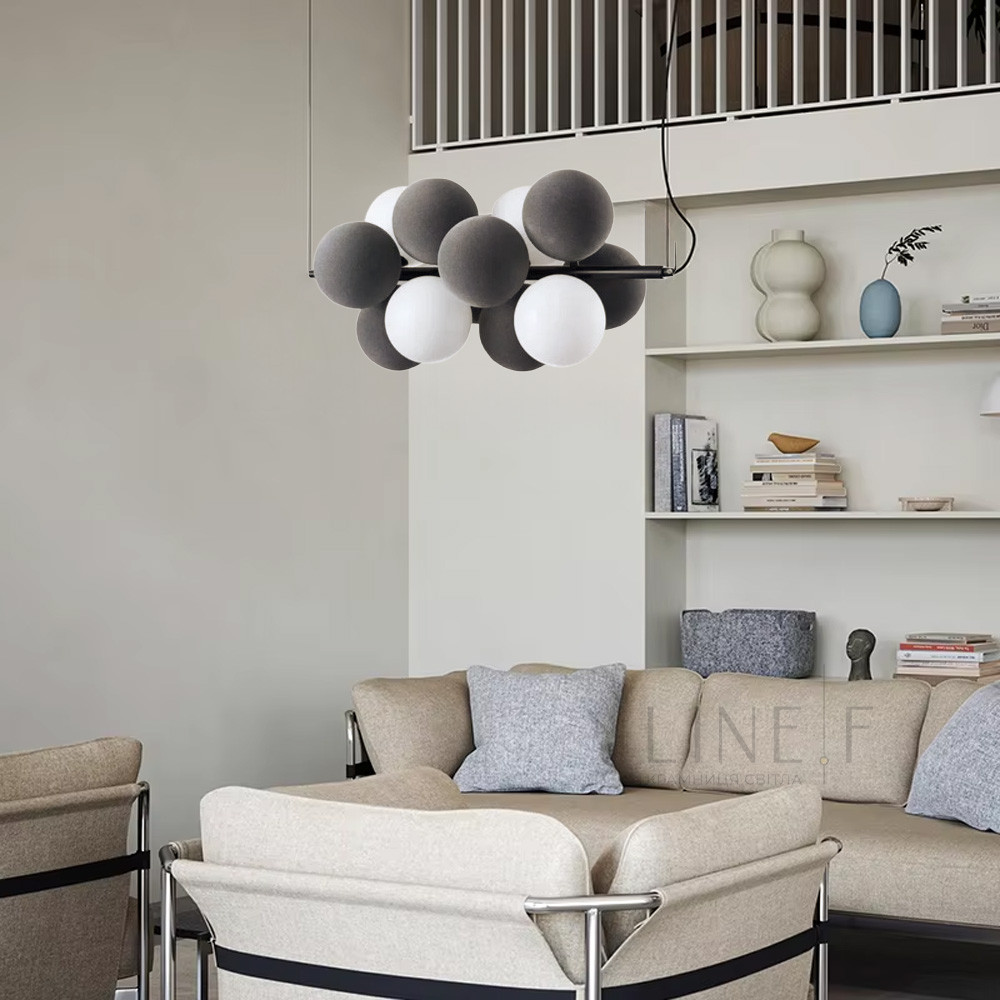 Сучасна підвісна люстра GlowBar на 12 куль сірого кольору (17156/4GR), фото 1