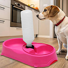 Миска для собак/котів з напувалкою пластикова Pet feeder, Рожевий