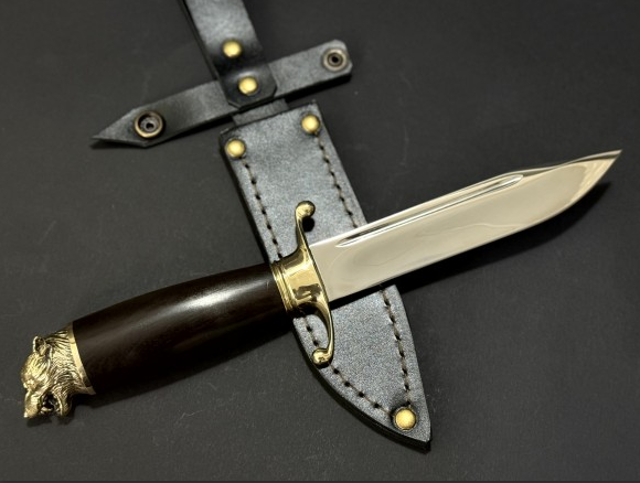 Подарунковий мисливський ніж "Фінка Вовк" в піхвах з натуральної шкіри ручна робота, фото 1