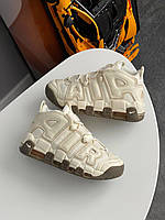 Бежеві шкіряні жіночі кросівки Nike Air More Uptempo 96 Beige Демісезонні кросівки Найк Аптемпо