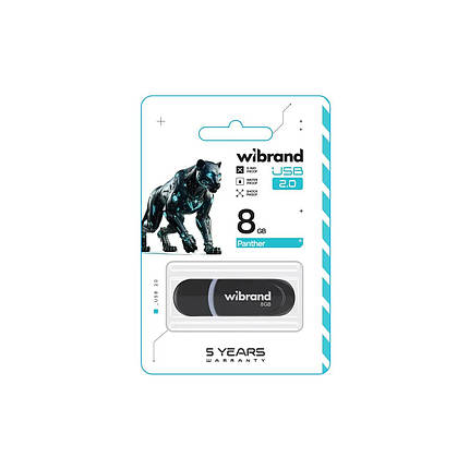 Флеш накопичувач 8GB Wibrand Panther Black USB 2.0, фото 2
