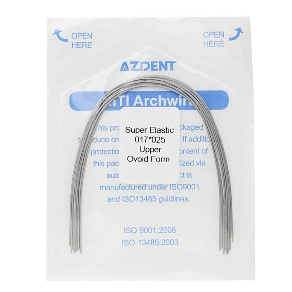 Дуги Azdent SE Niti, 0.017x0.025, верх, 10шт/уп. Ovoid Form