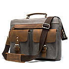 Сумка-портфель чоловіча текстильна з шкіряними вставками Vintage 20001 Сіра, фото 5