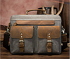 Сумка-портфель чоловіча текстильна з шкіряними вставками Vintage 20001 Сіра, фото 6