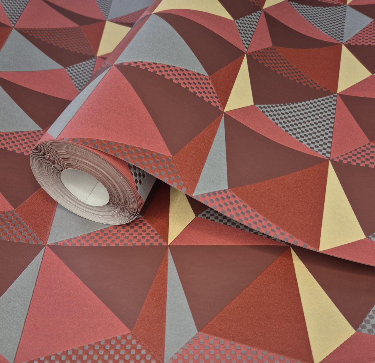 Шпалери вінілові 10 × 0.53 м 57243, червоні з геометричним візерунком для вітальні, кухні, коридору, офісу, фото 1