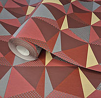 Шпалери вінілові 10 × 0.53 м 57243, червоні з геометричним візерунком для вітальні, кухні, коридору, офісу