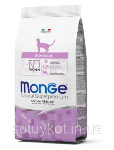 Сухий корм Монже для стерилізованих котів Monge Cat Sterilised для профілактики ожиріння, курка 1,5 кг