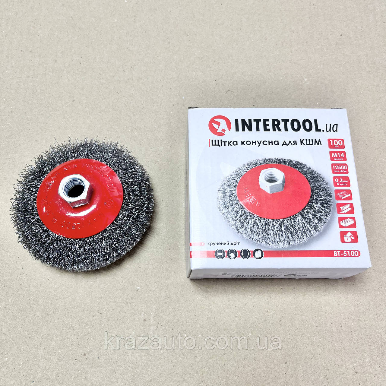 Щітка конусна 100 мм, для КШМ, М14 (витий дріт) INTERTOOL BT-5100