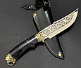 Подарунковий мисливський ніж з гравіюванням "Класичний" в піхвах з натуральної шкіри ручна робота, фото 2