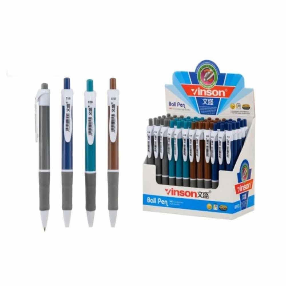 Ручка Vinson 516 автоматична упаковка 60 шт товщина 0,7 мм синя , пластиковий корпус, фото 1