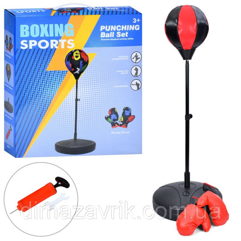 Дитячий боксерський набір Boxing MR 1254-1 BM Боксерська груша діаметром 24 см, стійка 90-121 см 2 рукавиці насос