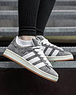 Молодіжні кросівки Adidas Campus замшеві сірий з білою підошвою низькі спортивні кеди адідас для бігу та відпочинку, фото 3