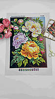 Схема вишивки бісером Півонії 27х38 см. Габардин