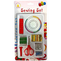 Набір швейний (нитки/голки/гольниця /ножиці/булавки 2 різновиди/сантиму./скріпки) блістер