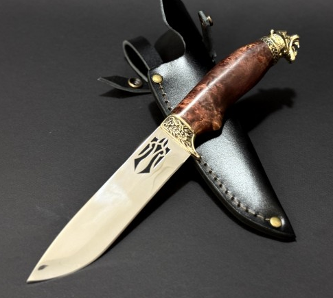 Подарунковий мисливський ніж з гравіюванням "Тигр 2" в піхвах з натуральної шкіри ручна робота, фото 1