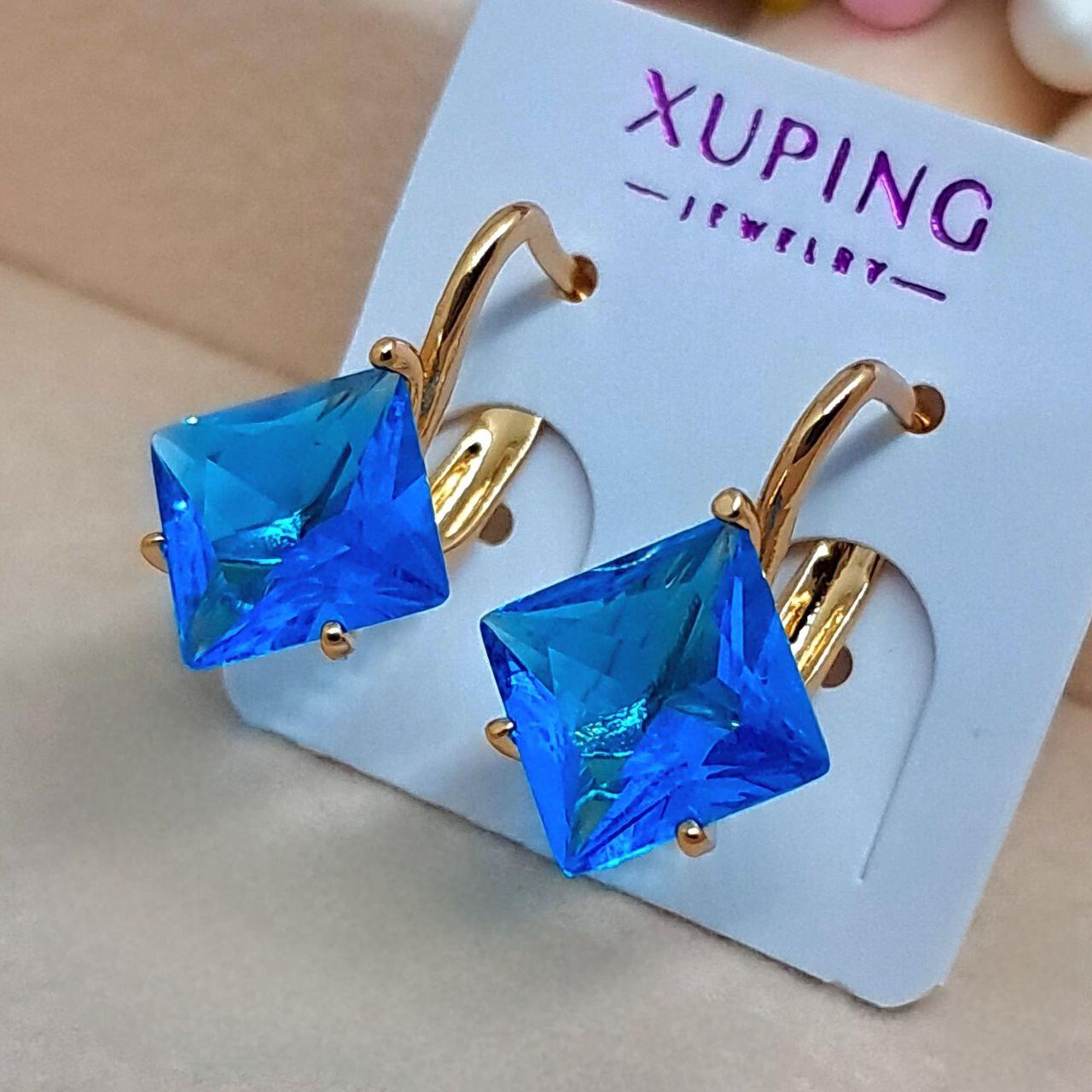 Сережки Ханна медичне золото Xuping Блакитний камінь Розмір 17 мм× 10 мм Код 5061