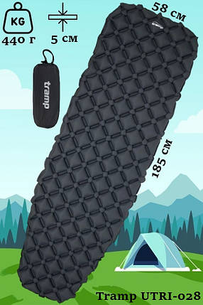 Надувний килимок Tramp UTRI-028 Dark Grey | Легкий та компактний літній туристичний каремат анатомічної форми, фото 1