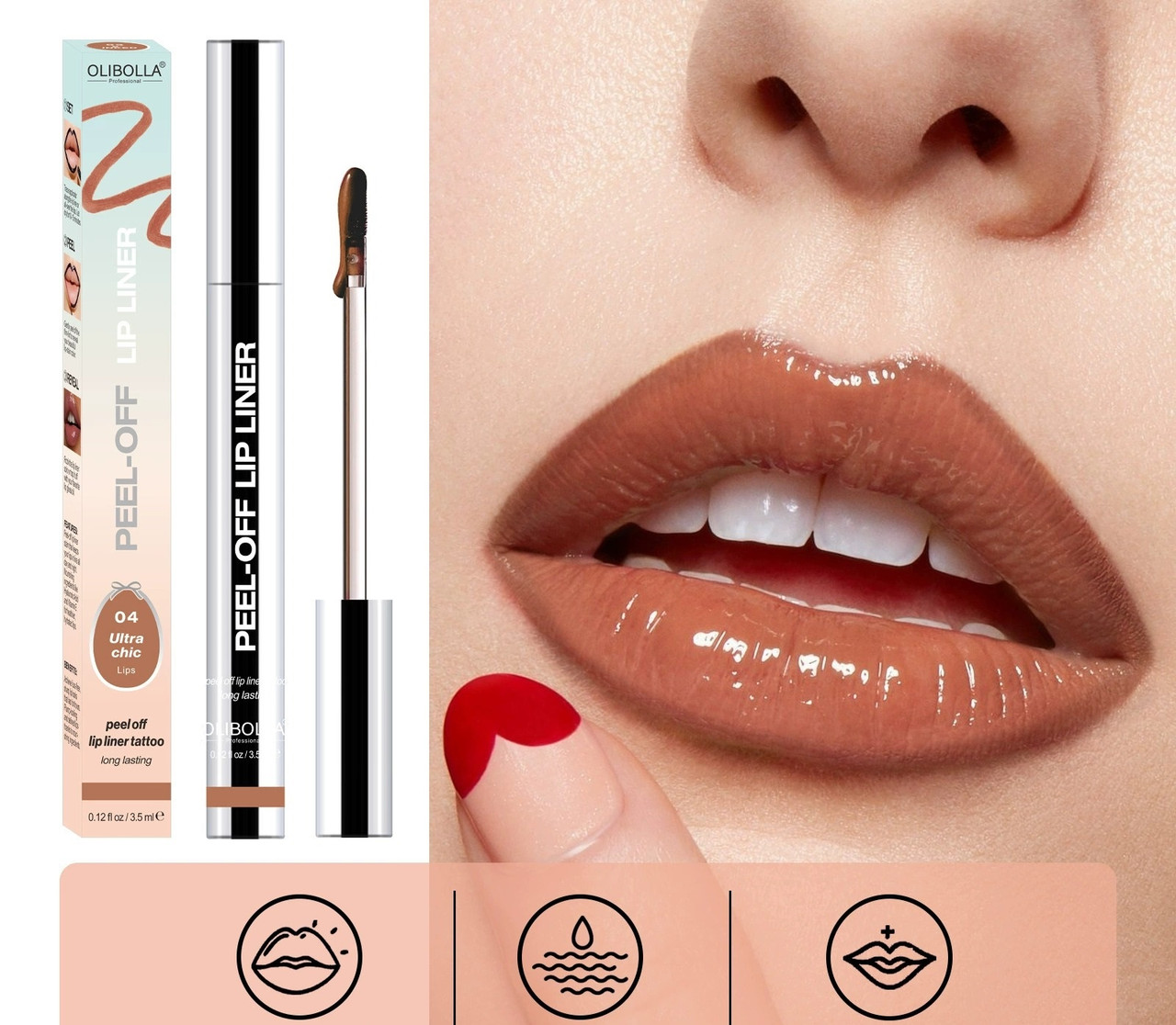 Помада підводка для губ, матовий пілінг-гель для губ Peel-Off Lip Liner 00/02 Red Brown відтінок