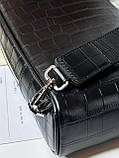Чоловіча шкіряна нагрудна сумка Stefano Ricci Black Croco White Metal Logo слінг чорна якість преміум, фото 3