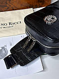 Чоловіча шкіряна нагрудна сумка Stefano Ricci Black Croco White Metal Logo слінг чорна якість преміум, фото 4