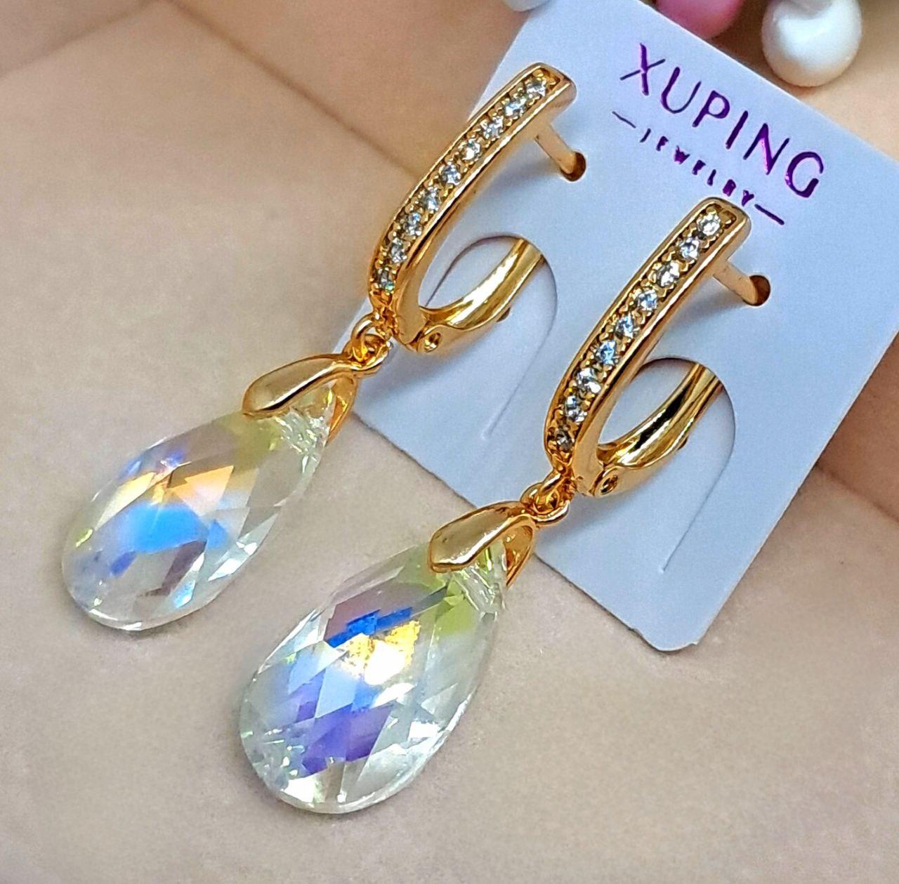 Сережки підвіски з кристалами Swarovski медзолото Xuping Розмір 35 × 9 мм Код 5063
