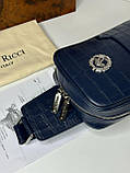 Сумка чоловіча шкіряна нагрудна Stefano Ricci Blue Croco White Metal Logo слінг синій якість преміум, фото 2