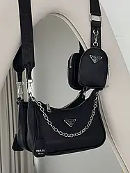 Сумка клатч Prada 2 в 1 Еко в сріблі чорний Є