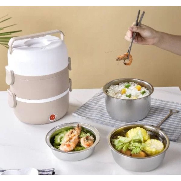 Ланчбокс три секції круглий із неіржавкої сталі Сіро-зелений 1500 мл, фото 1