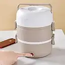 Ланчбокс три секції круглий із неіржавкої сталі Сіро-зелений 1500 мл, фото 2