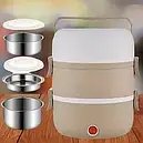 Ланчбокс три секції круглий із неіржавкої сталі Сіро-зелений 1500 мл, фото 3