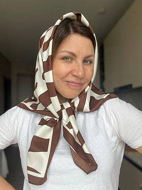 Шовкова хустка з принтом зебра 90*90 см коричневий, фото 3