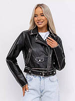 Жіноча чорна куртка косуха з екошкіри No1212