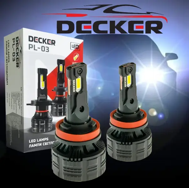 Світлодіодні лампи DECKER LED H8/H9/H11/H16 12 V 65 W 5000 K 1200 L радіатор з вентилятором + обманка, фото 1