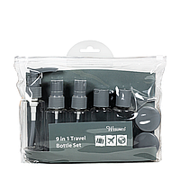 Дорожній набір флаконів для косметики та парфумерії, 9 предметів, СірийGGPB