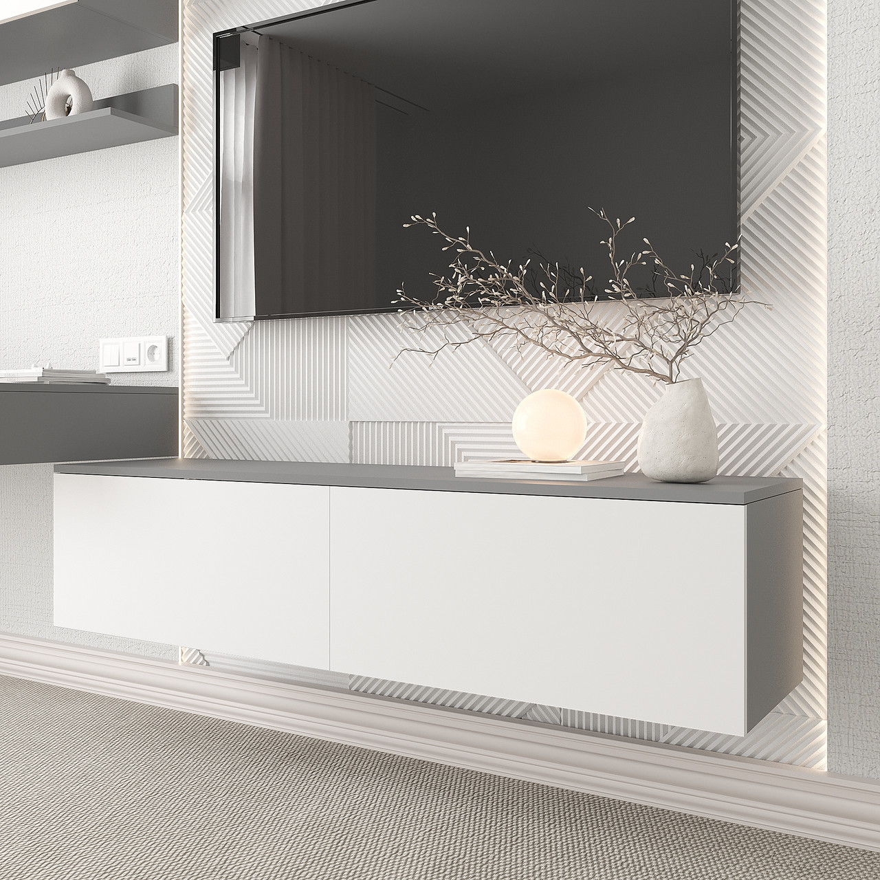 Тумба під телевізор Ейр 330х1400х350 мм Антрацит/Білий, фото 1