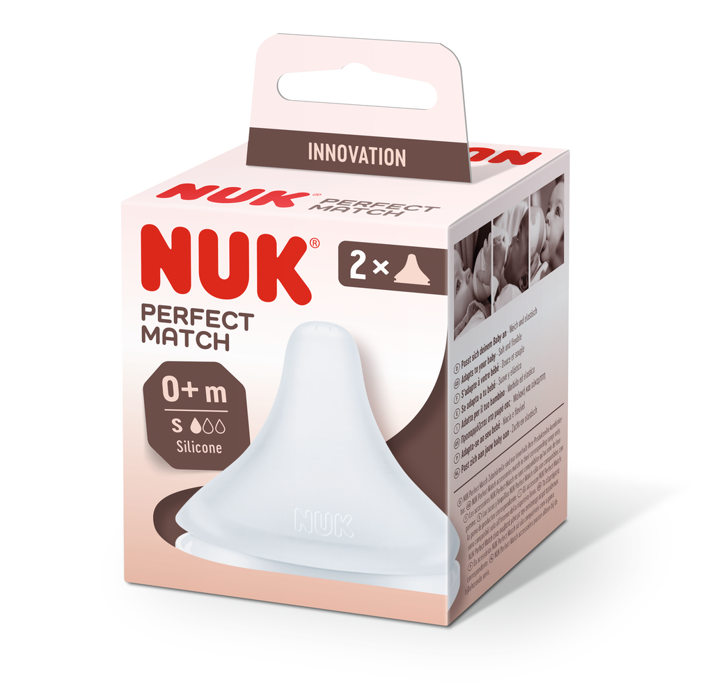 Соска ортодонтична NUK Perfect Match, силіконова, з народження, для грудного молока, чаю, води, отвір S, 2 шт