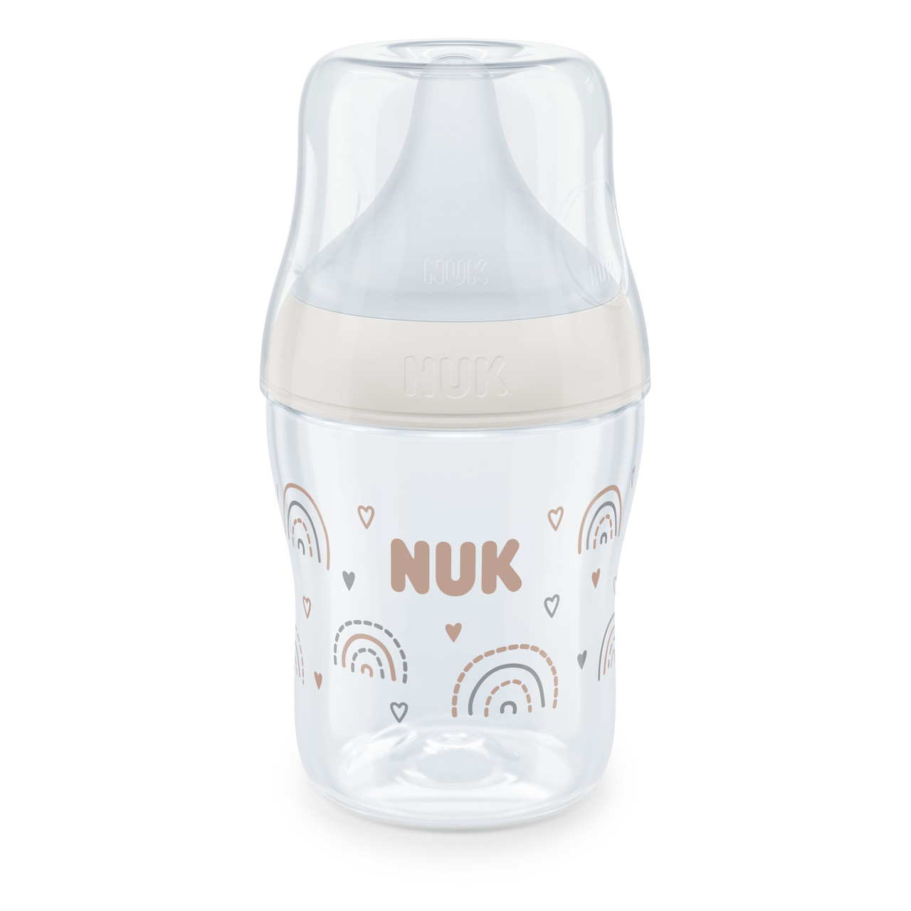 NUK PERFECT MATCH Пляшечка зі скла з індикатором температури 120 мл і, з народження, з соскою із силікону з отвором S, веселка