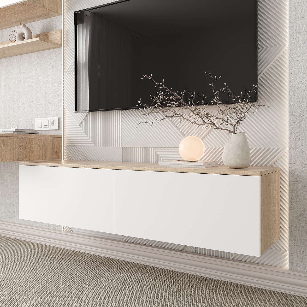 Тумба під телевізор Ейр 330х1400х350 мм Дуб Сонома/Білий, фото 1
