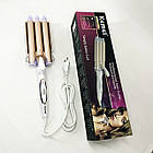 Плойка для волосся професійна Kemei KM-1010 потрійна для створення локонів з турмаліновим покриттям, фото 6