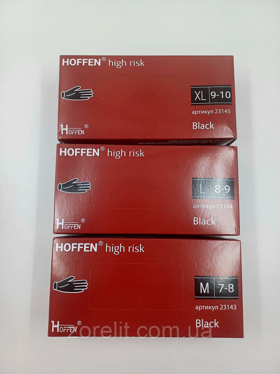 Рукавички латексні Hoffen High Risk чорні M, L, XL 50 шт.
