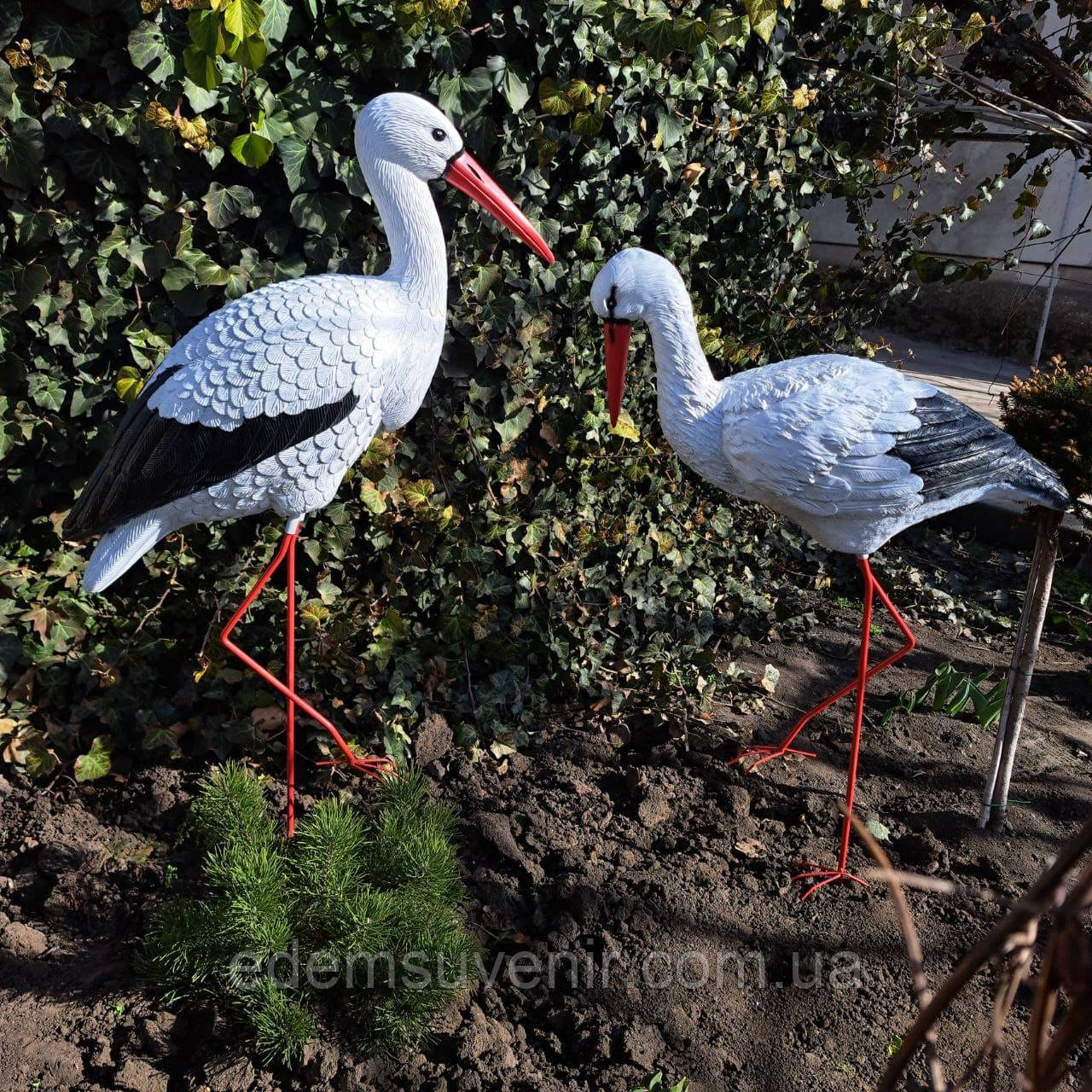 Комплект фігур Сім'я великих садових лелек №123, садові фігури лелеки, лелеки садові, садово паркові скульптури лелеки, лелеки