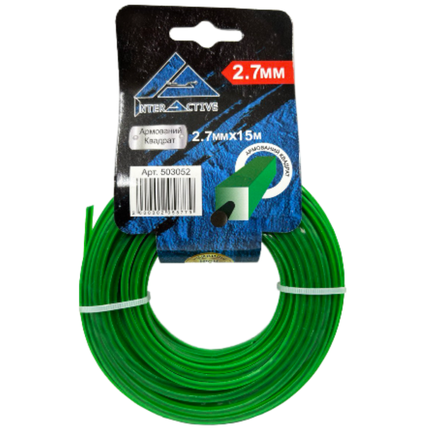 Волосінь . квадрат 2.7 мм*15м-(зелена з кордом), фото 1