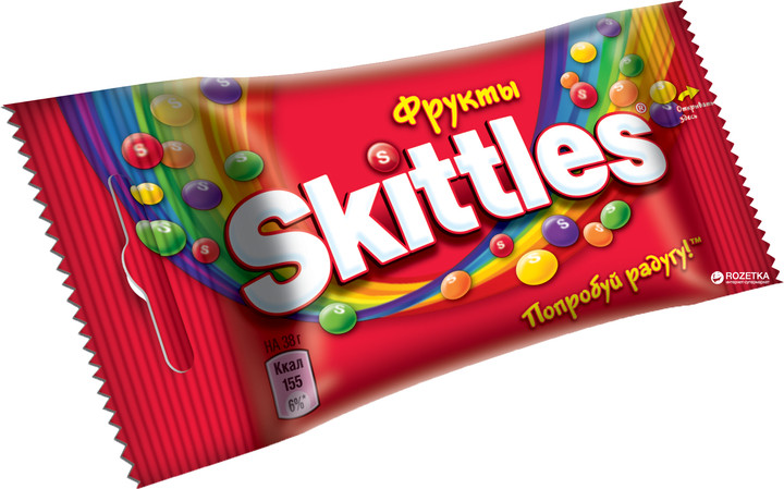 Драже Skittles Фрукти жувальні в різнокольоровій цукровій оболонці, 38г, фото 1