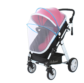 Універсальна антимоскітна сітка для прогулянкової коляски з дугами. Біла з блакитними дугами. (80134)