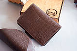 Портмоне для документів чоловіче шкіряне темно-коричневе з тисненням Крокодил | для автодокументві, паспорта, військового, фото 8