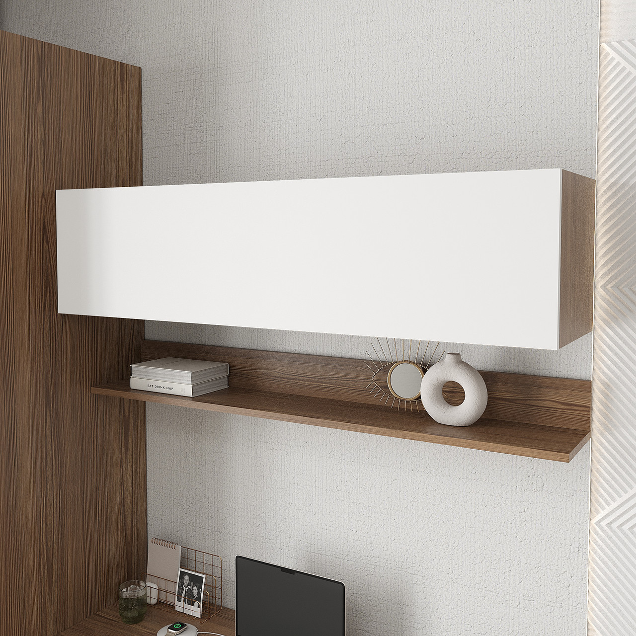 Книжкова підвісна полиця Ейр Дуб Родос/Білий, фото 1