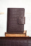 Портмоне для документів чоловіче шкіряне темно-коричневе з тисненням Крокодил | для автодокументві, паспорта, військового, фото 2